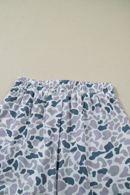 Abstract Print Zip Polo Top and Drawstring Shorts Set