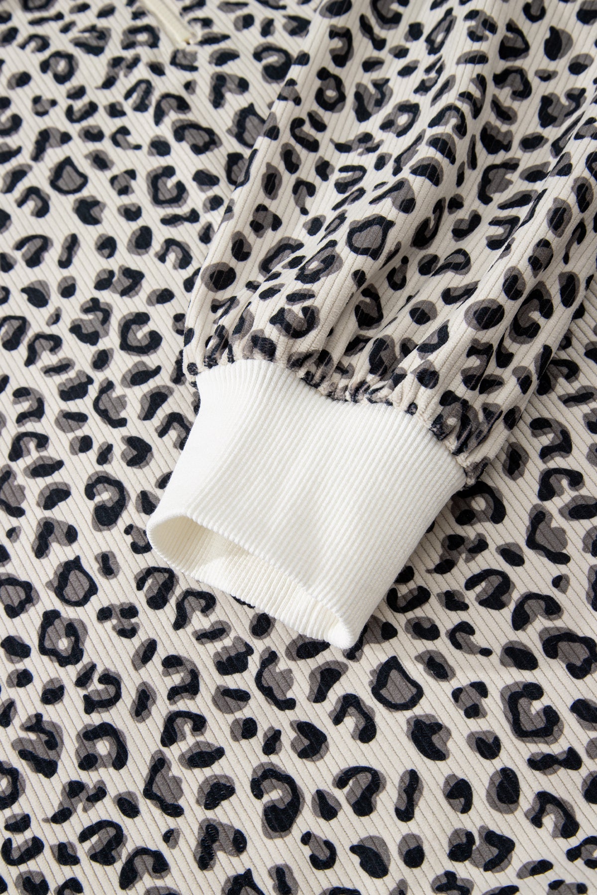 Leopard Print Quarter Zip Corduroy Pullover