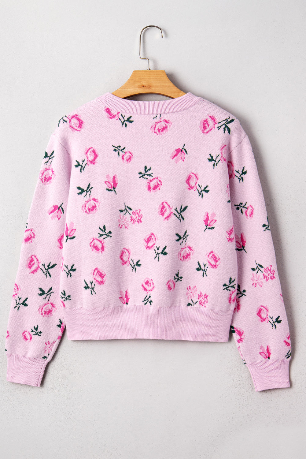 Sweet Floral Print Drop Shoulder Cropped Knit Sweater