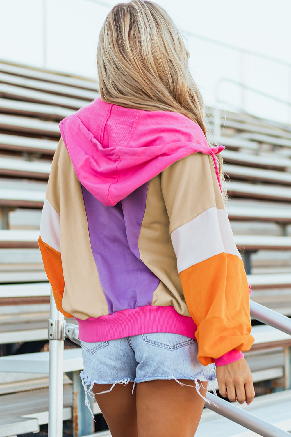 Oversized Colorblock Zip Up Hoodie – Retro Streetwear