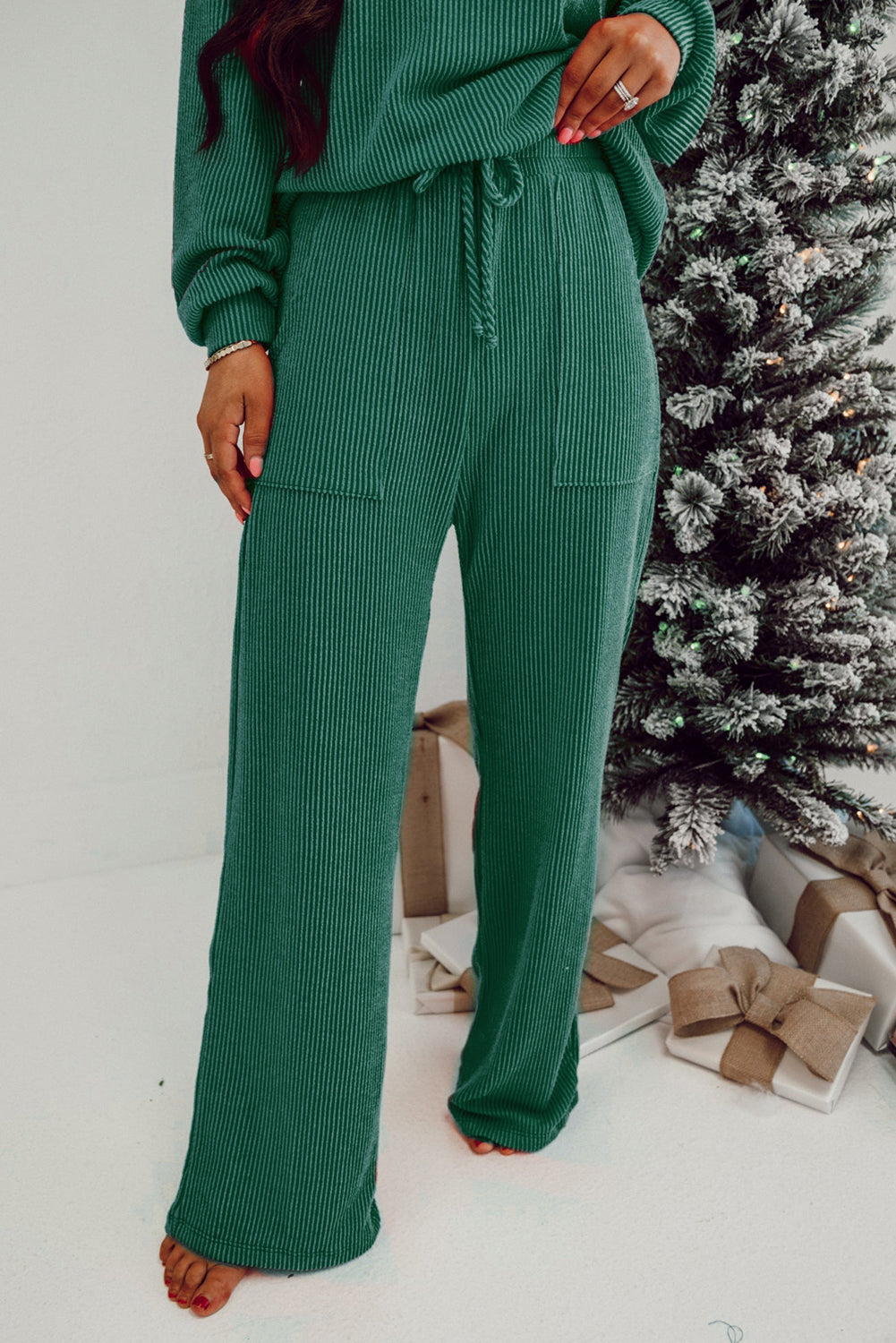 JOLLY Ribbed Knit Long Sleeve Top and Pants Set