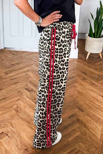Leopard Print Tie Waist Wide Leg Lounge Pants Women