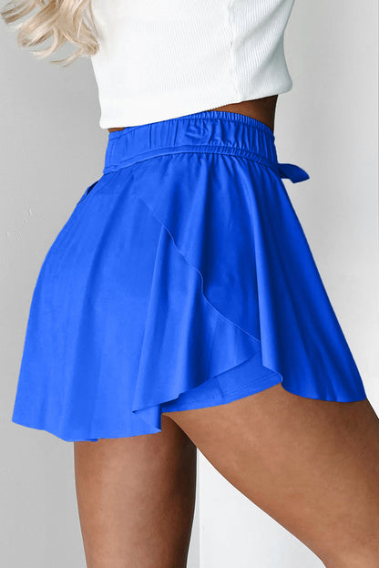 Black High Waist Drawstring Tennis Skort with Lining