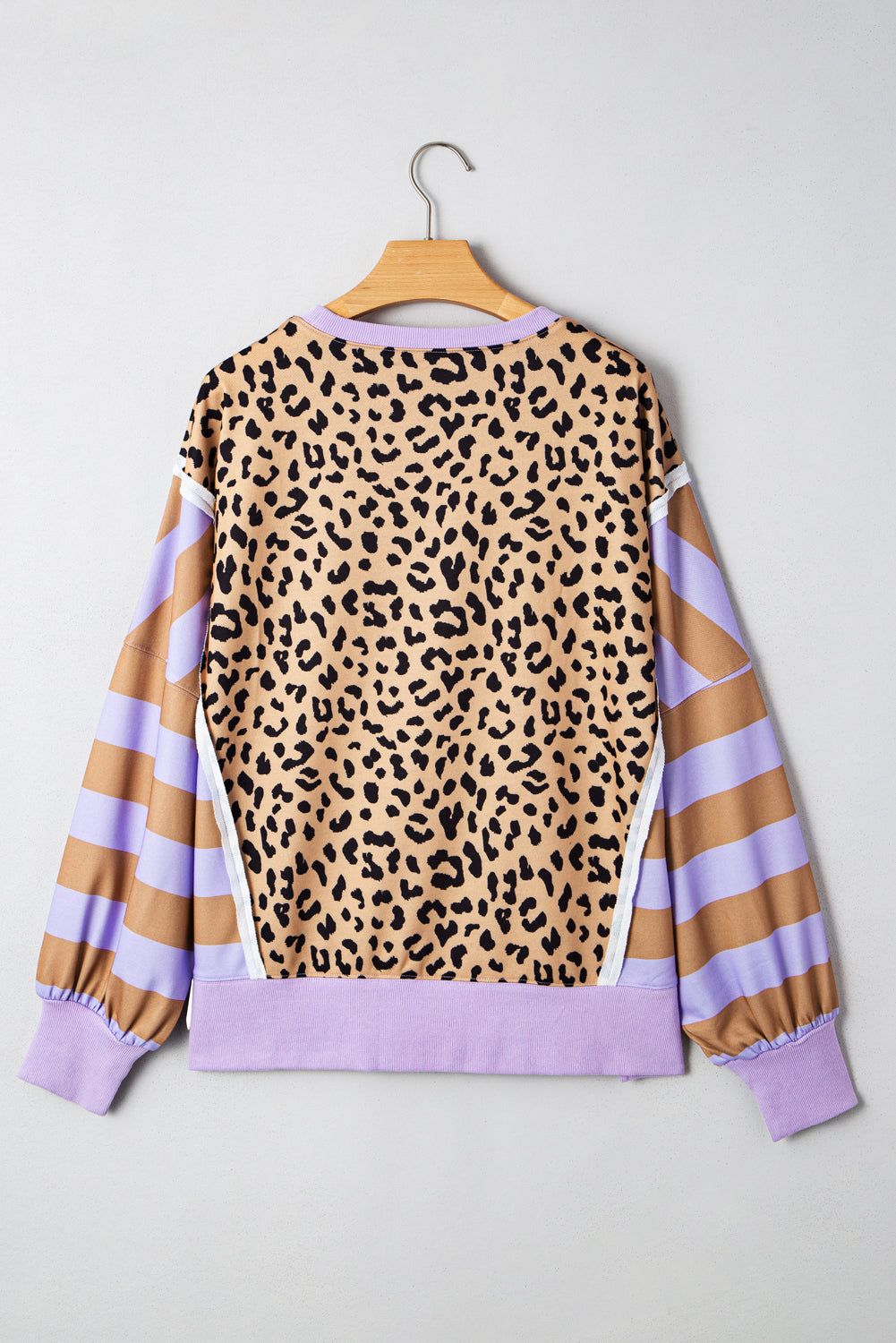 Khaki Stripe Colorblock Leopard Oversized Sweatshirt