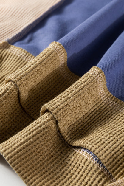 Color Block Patchwork Waffle Knit Oversized Sweatshirt