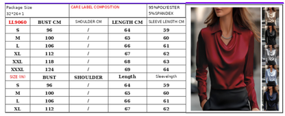 Women's Satin Cowl Neck Collared Long Sleeve Blouse