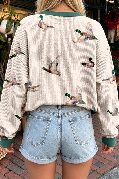 Duck Ribbed Top Western Colorblock Long Sleeve
