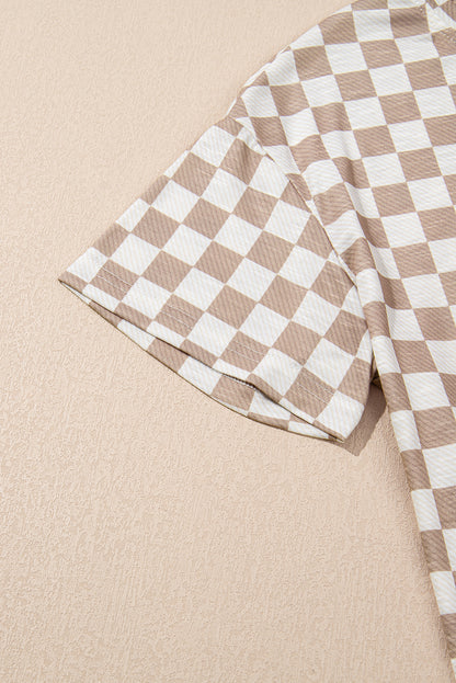 Brown Checkered Lounge Set Tee and High Waist Skort