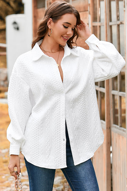 Women’s Cable Knit Texture Button Down Loose Shacket