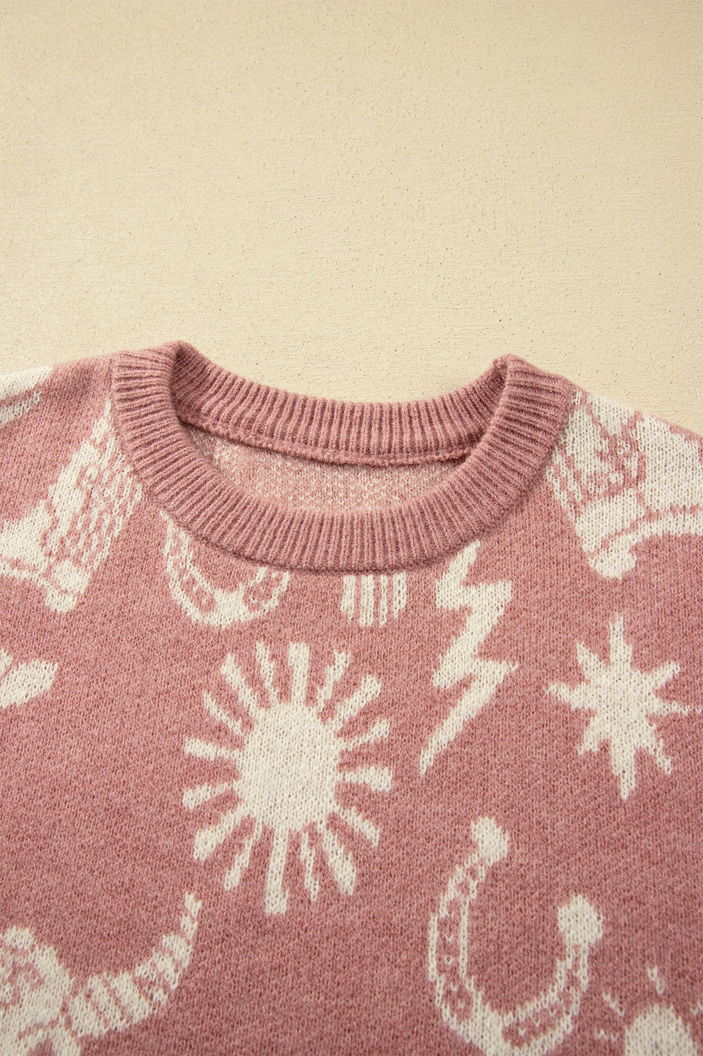 Western Celestial Print Oversized Crew Neck Sweater