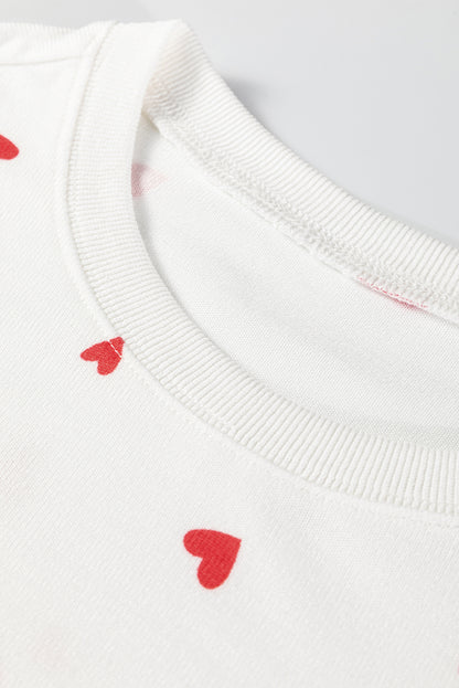 Womens Heart Print Pajama Set Long Sleeve Lounge Set