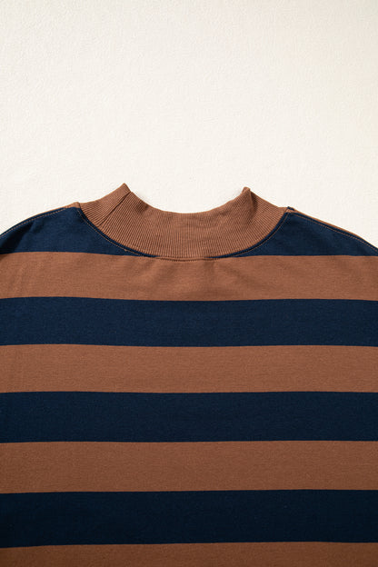 Rose Stripe Colorblock Mock Neck Relaxed Sweatshirt