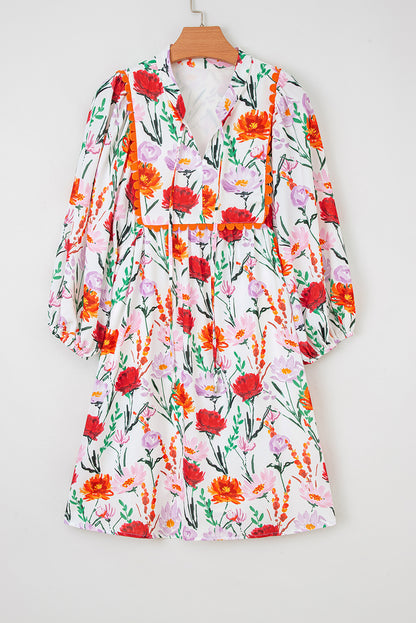 Easter Floral Ricrac Trim Puff Sleeve Mini Dress
