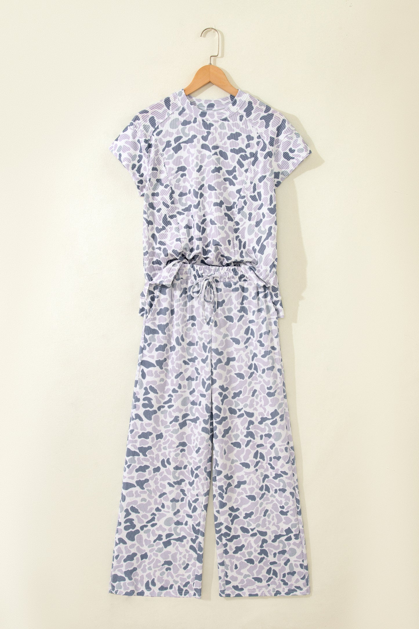 Women Camo Print Two Piece Set Casual Tee Drawstring Pants