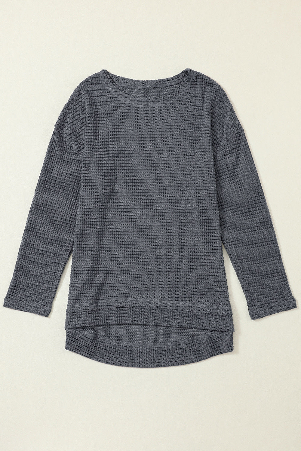 Black Waffle Knit Oversized Top with Side Slits