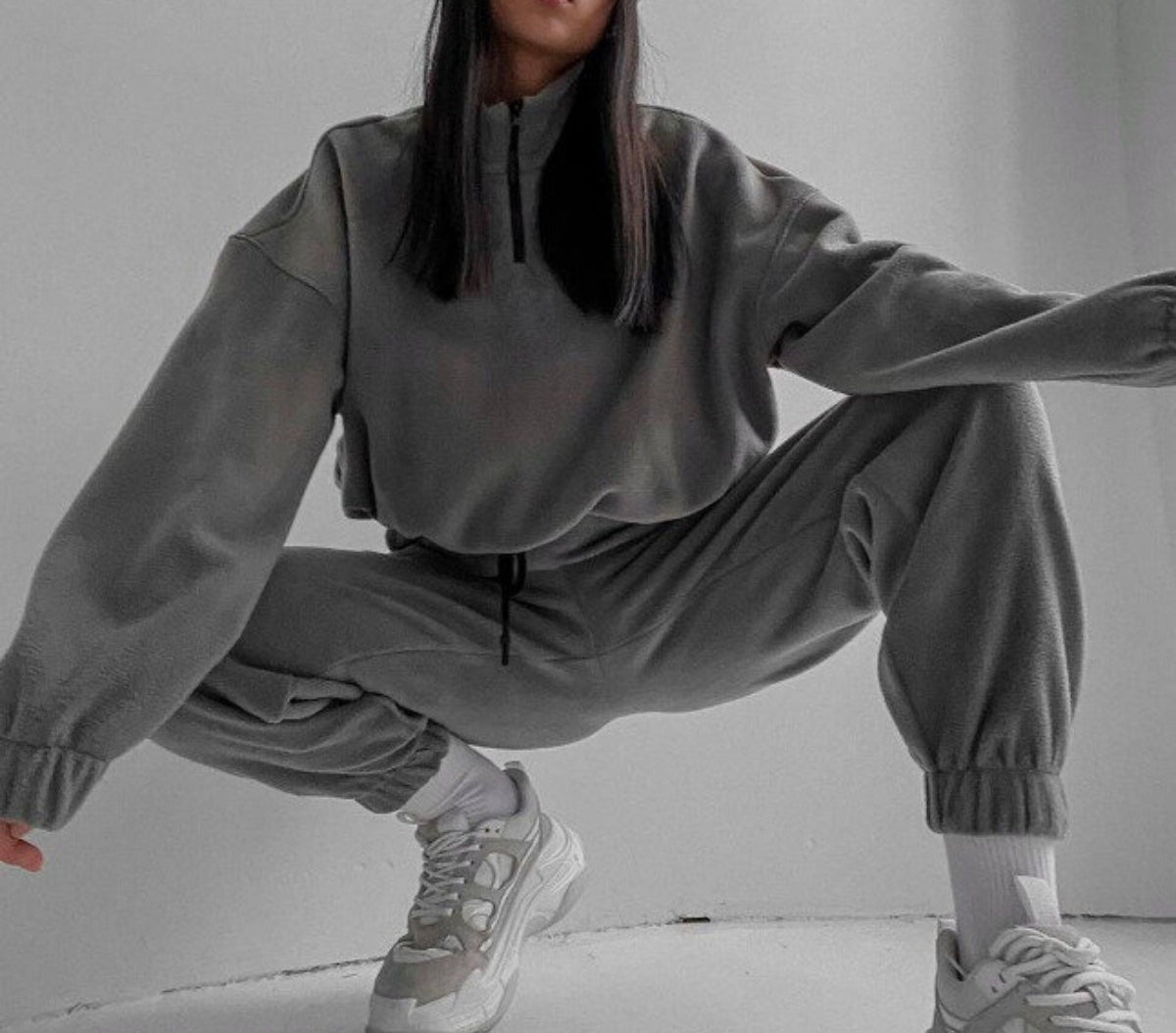 Women's Oversized Fleece Half Zip Sweatshirt Joggers Set