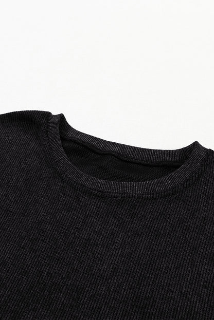 Black Ribbed Knit Crew Neck Oversized Sweatshirt