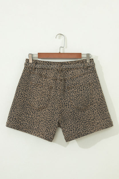 Leopard Print High Waist Loose Denim Shorts
