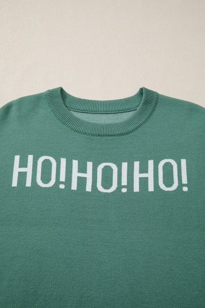 Fiery Red HO HO HO MERRY CHRISTMAS Drop Shoulder Loose Sweater