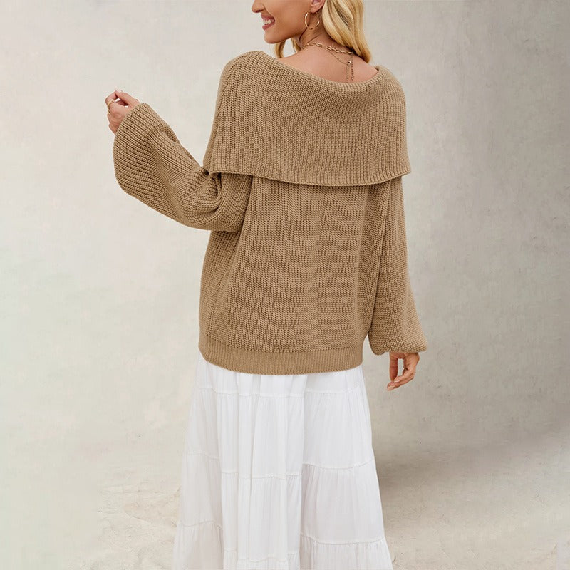 Off Shoulder Oversized Knit Sweater – Fall Winter Pullover
