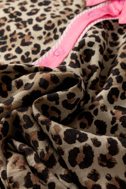 Leopard Print Button Down Shirt Contrast Trim Top
