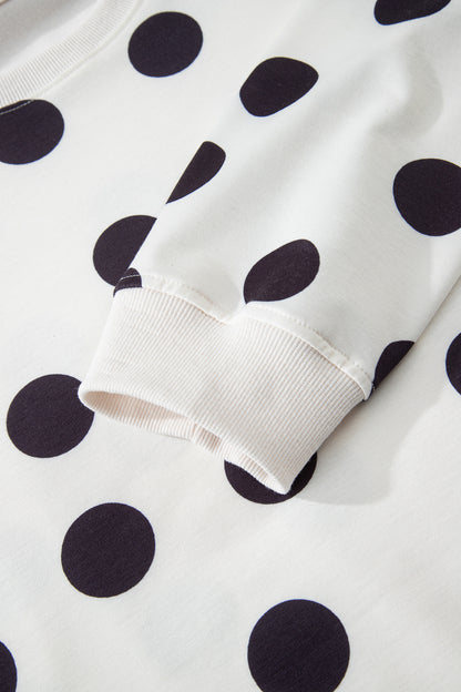 Pink Polka Dot Drop Shoulder Pullover Shorts Set