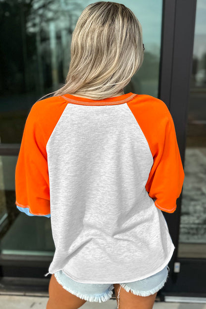 Thanksgiving Turkey Sequin Color Block Raglan Top