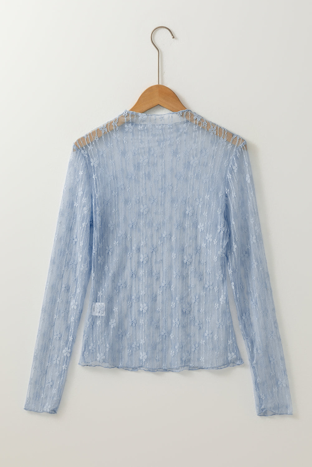 Ashleigh Blue Sheer Floral Lace Mock Neck Long Sleeve Top
