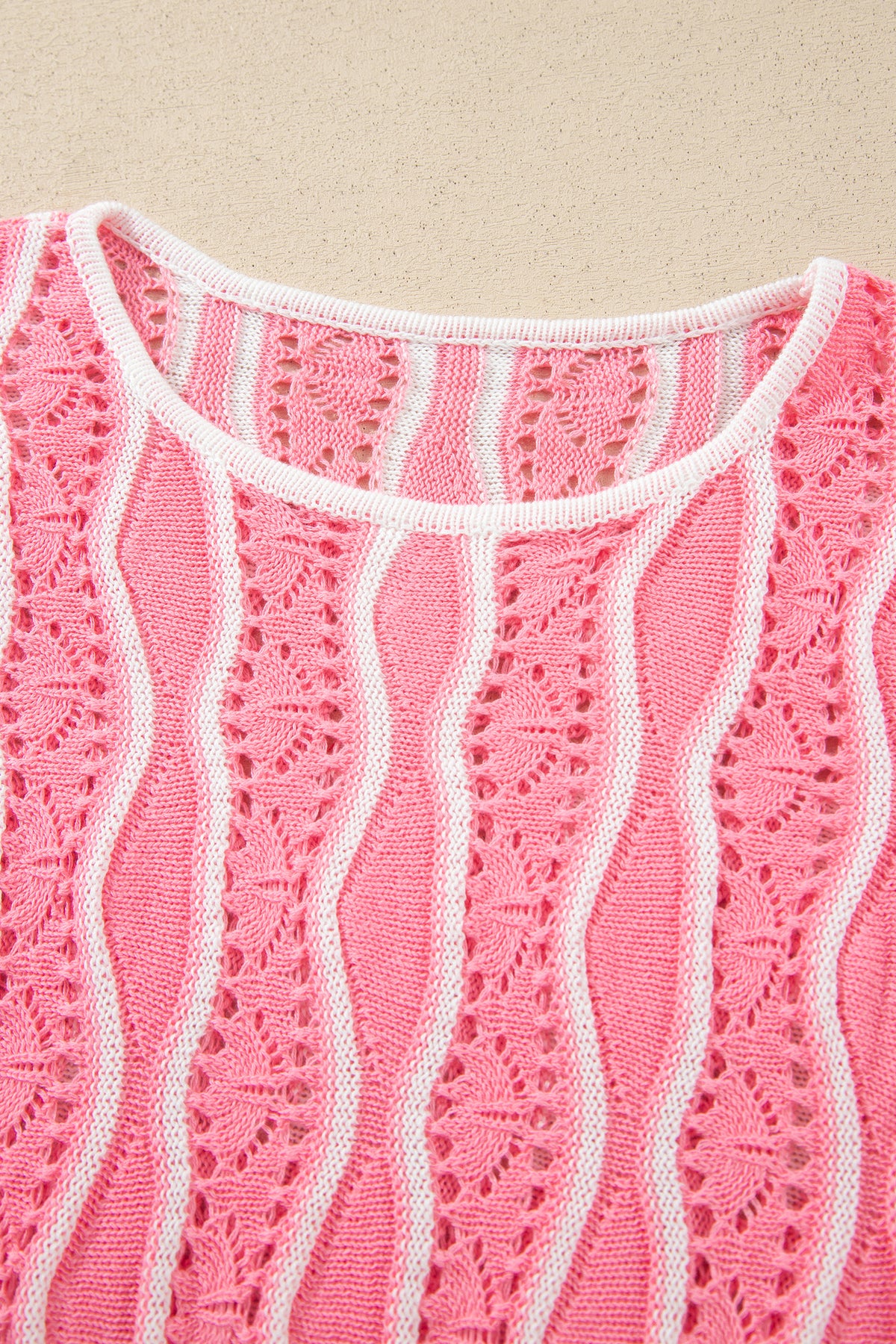 Women's Wavy Stripe Open Knit Pullover Sweater