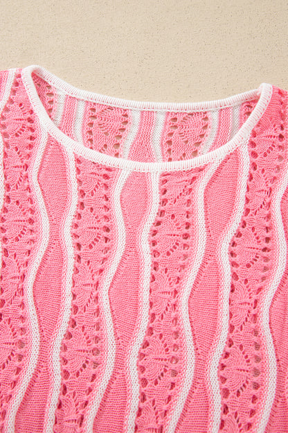 Women's Wavy Stripe Open Knit Pullover Sweater