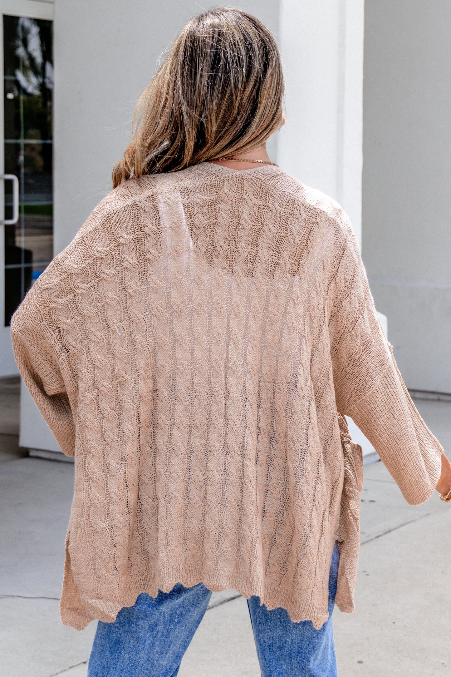 Old Rose Hollow Knit Drop Shoulder Cardigan Sweater