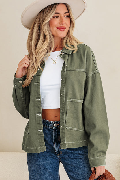 Contrast Stitch Patch Pocket Boyfriend Denim Jacket