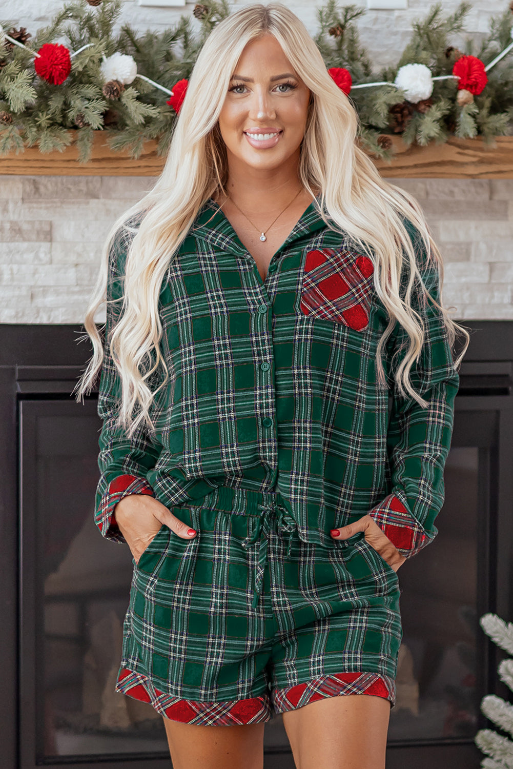 Plaid Pajama Set – Long Sleeve & Shorts