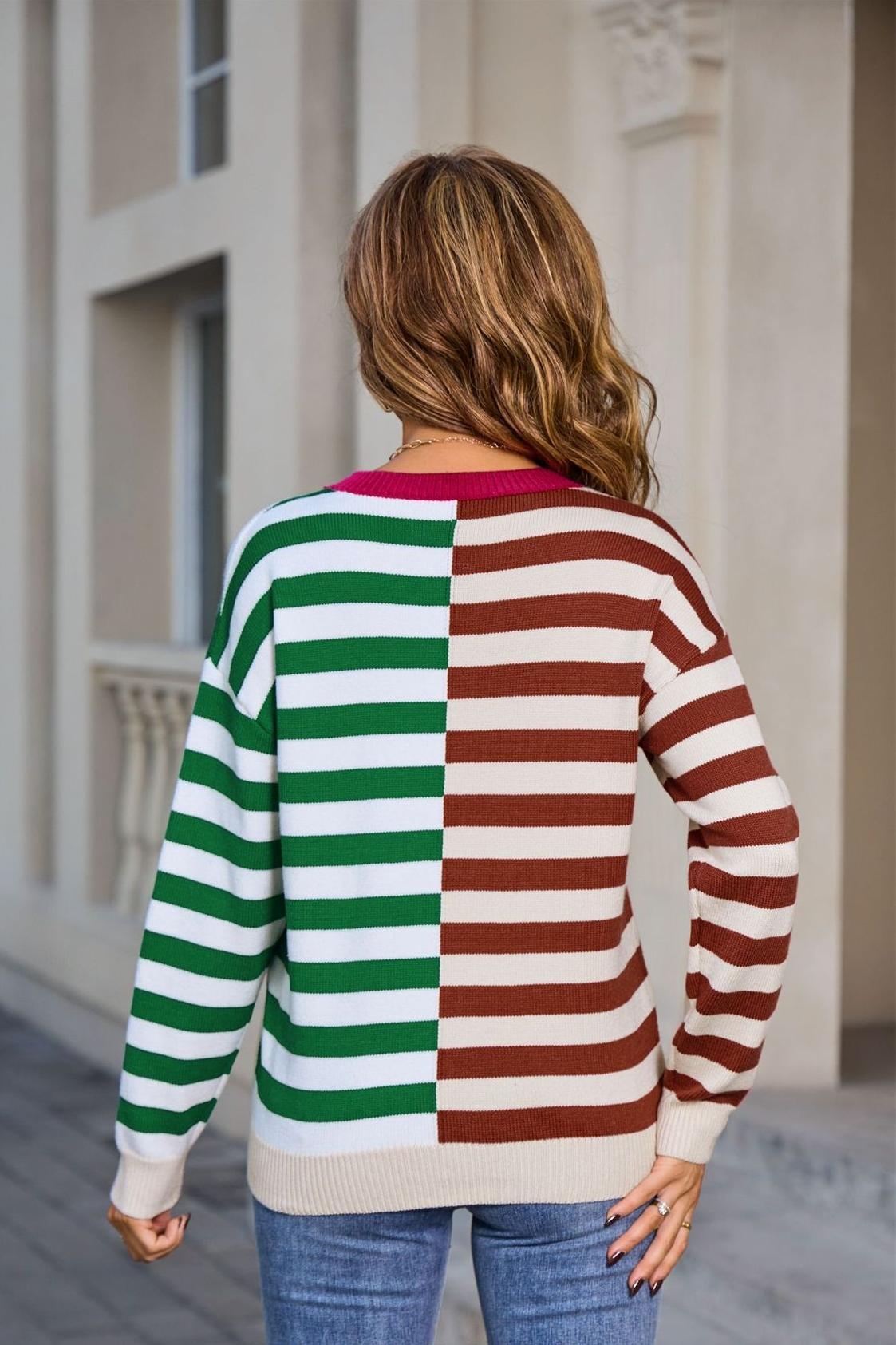 Colorblock Striped Pullover – Crew Neck Knit Sweater