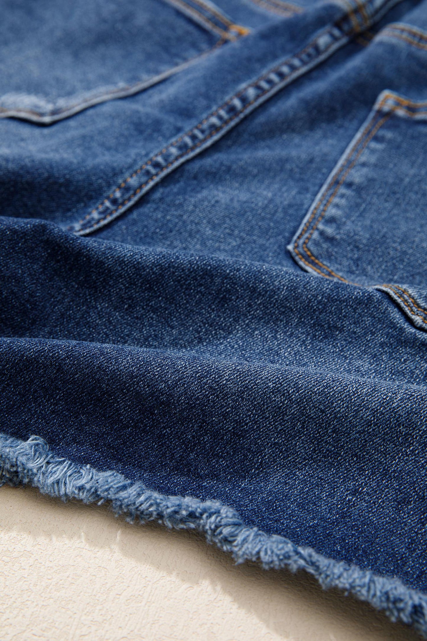 Sail Blue High-Waist Distressed Raw Hem Denim Shorts