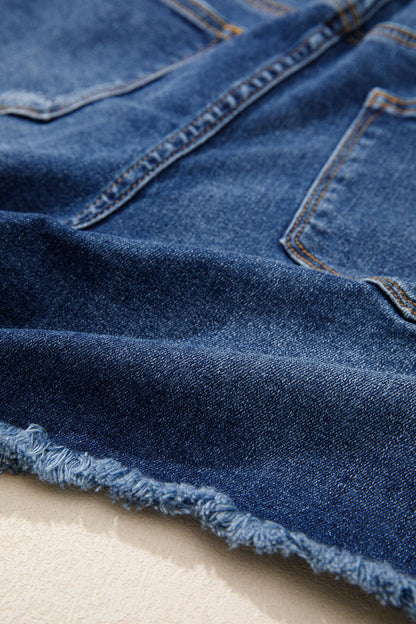 Sail Blue High-Waist Distressed Raw Hem Denim Shorts