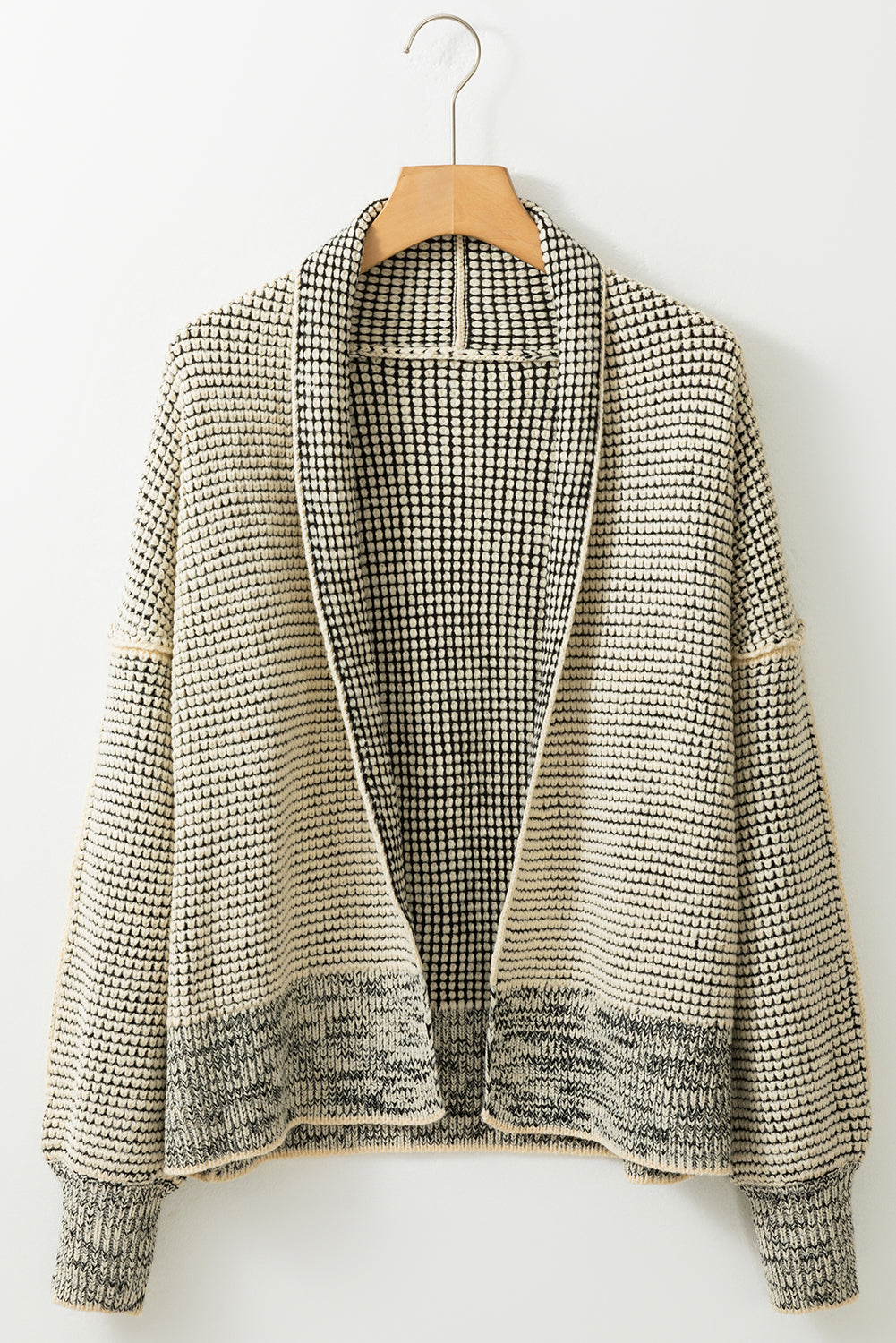 Apricot Plaid Contrast Trim Open Front Cardigan