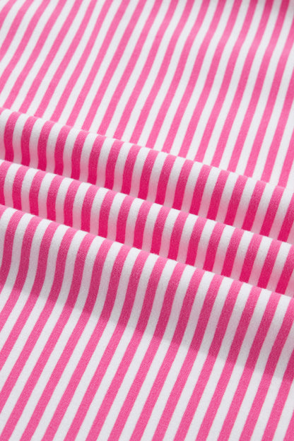 Pink Stripe Oversized Mock Neck Sweatshirt Shorts Set