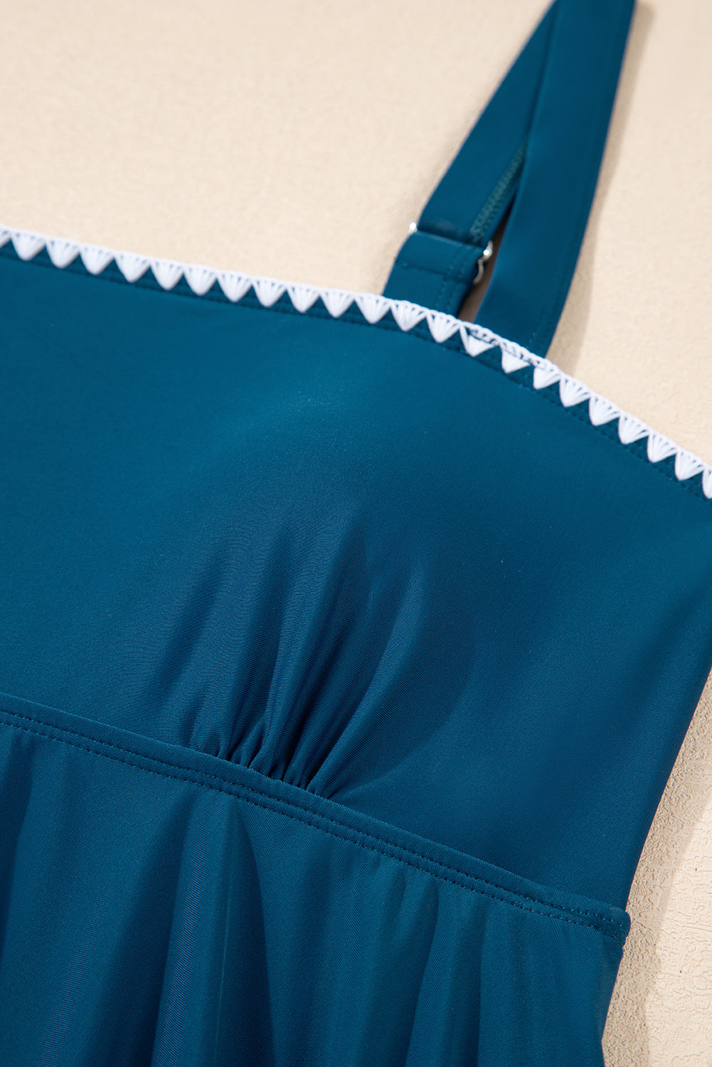 Navy Ricrac Trim Flared Spaghetti Strap Tankini Set