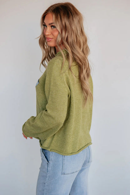 Meadow Mist Green Fish Graphic Oversized Knit Sweater