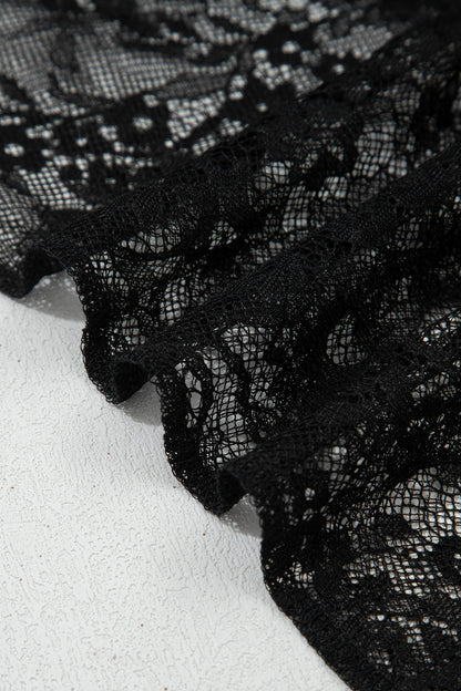 Black Polka Dot Lace Sheer Midi Maxi Skirt