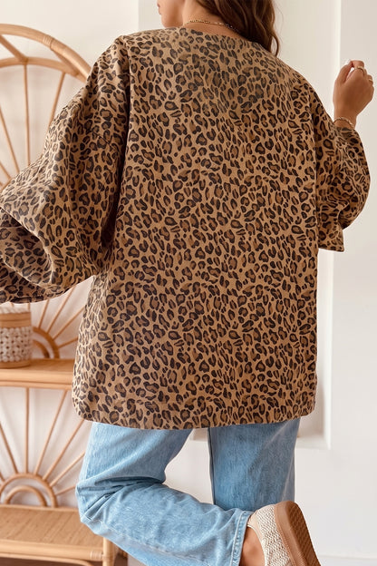 Leopard Print Denim Shacket Oversized Long Sleeve