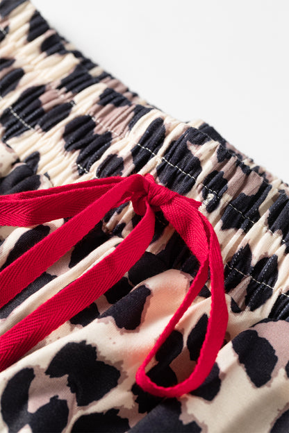 Leopard Print Tie Waist Wide Leg Lounge Pants Women