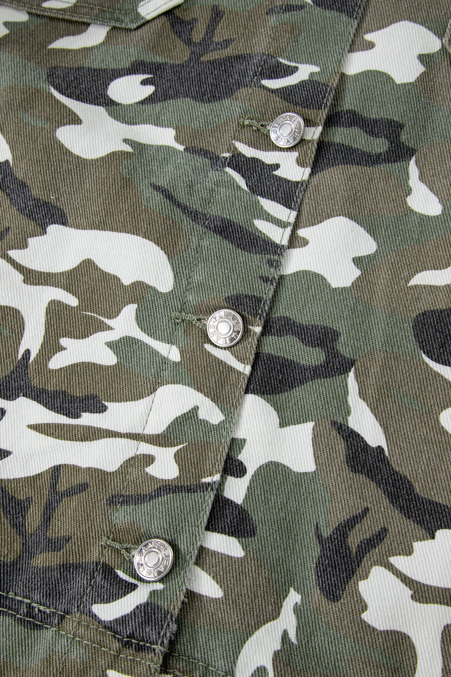 Green Camo Loose Denim Jacket with Chest Pockets