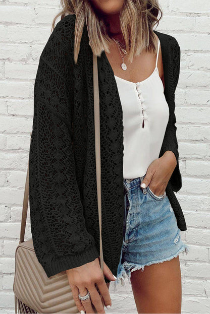 Chic Hollow Out Knit Cardigan with Drop Shoulders