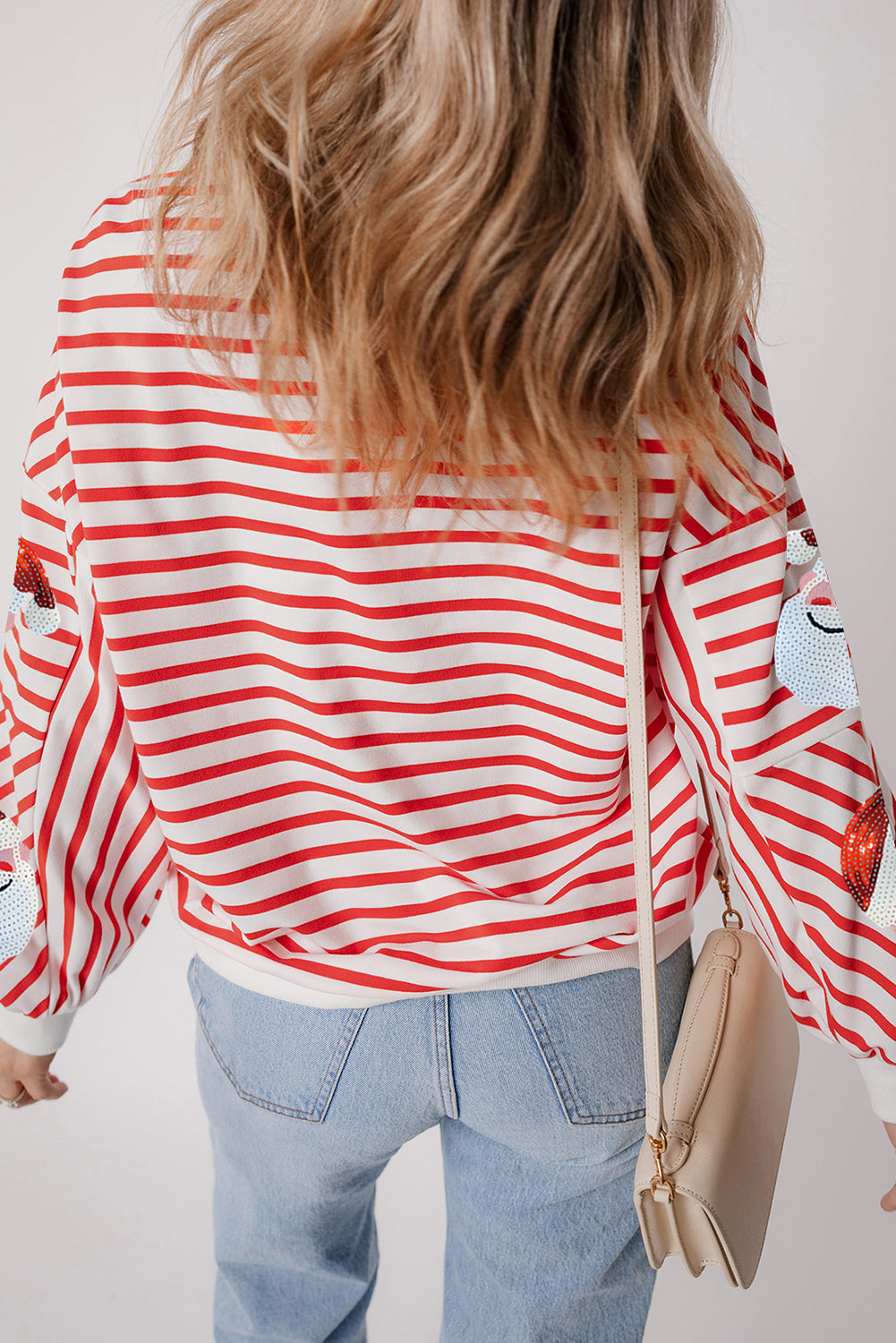 Sequin Santa Claus Striped Christmas Pullover Sweatshirt