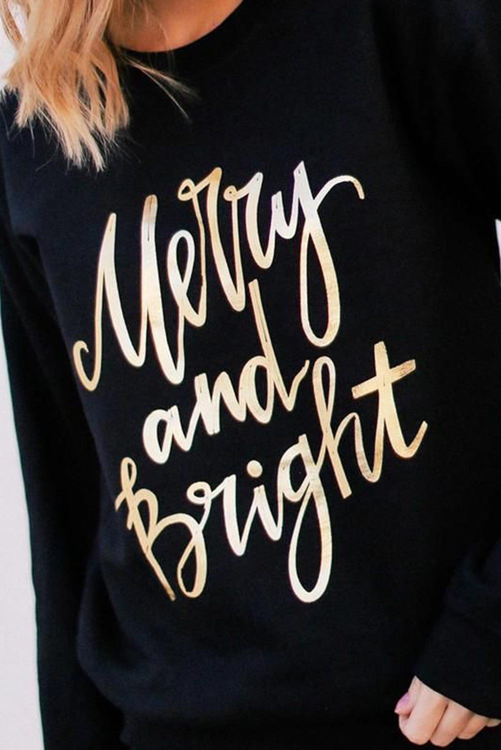 Black Merry and Bright Christmas Graphic Pullover Sweatshirt
