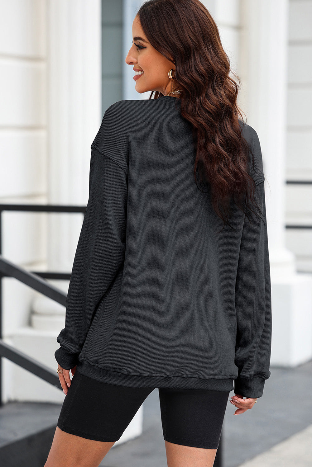 Black Sequin Christmas Corded Oversized Sweatshirt