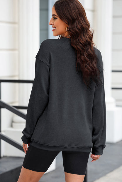 Black Sequin Christmas Corded Oversized Sweatshirt