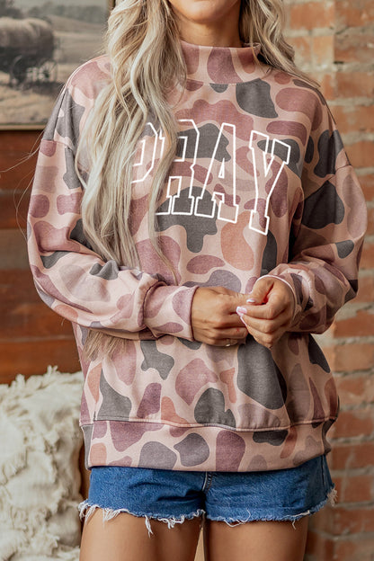 Camo PRAY Embroidered Graphic Oversized Sweatshirt
